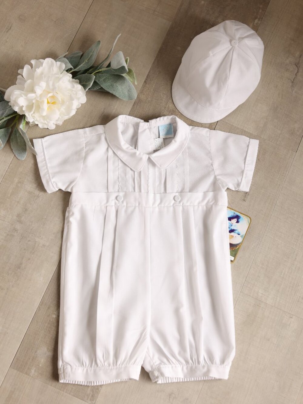 White Heirloom Romper with Cap Ring Bearer Boys Special Occasion Portrait NWT